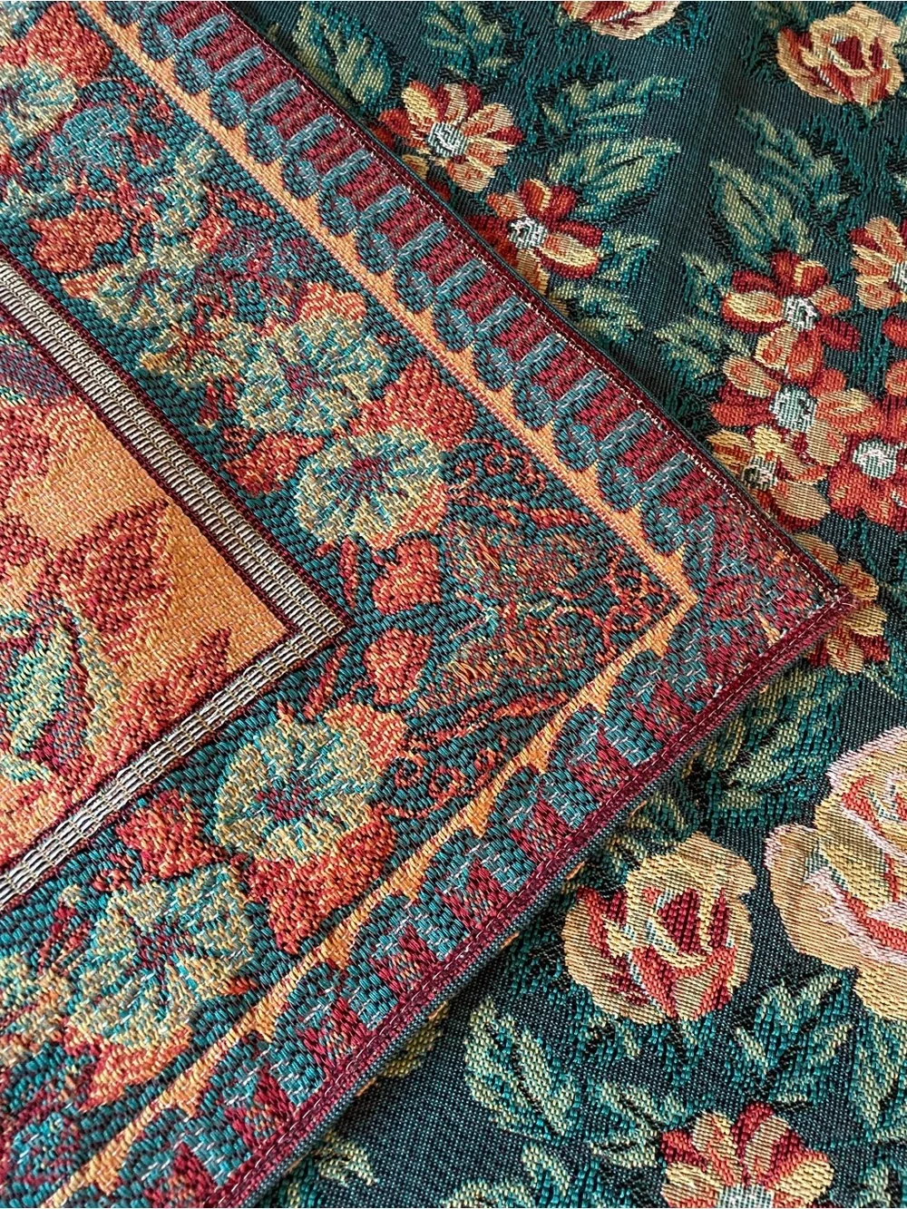 Tapestry Floral Botanical Woven Table Covering 58 X 62, Distinct Border
